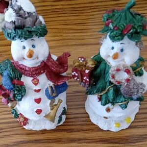 Festive Snowman& Snow women Holiday Ceramic Figurines Set